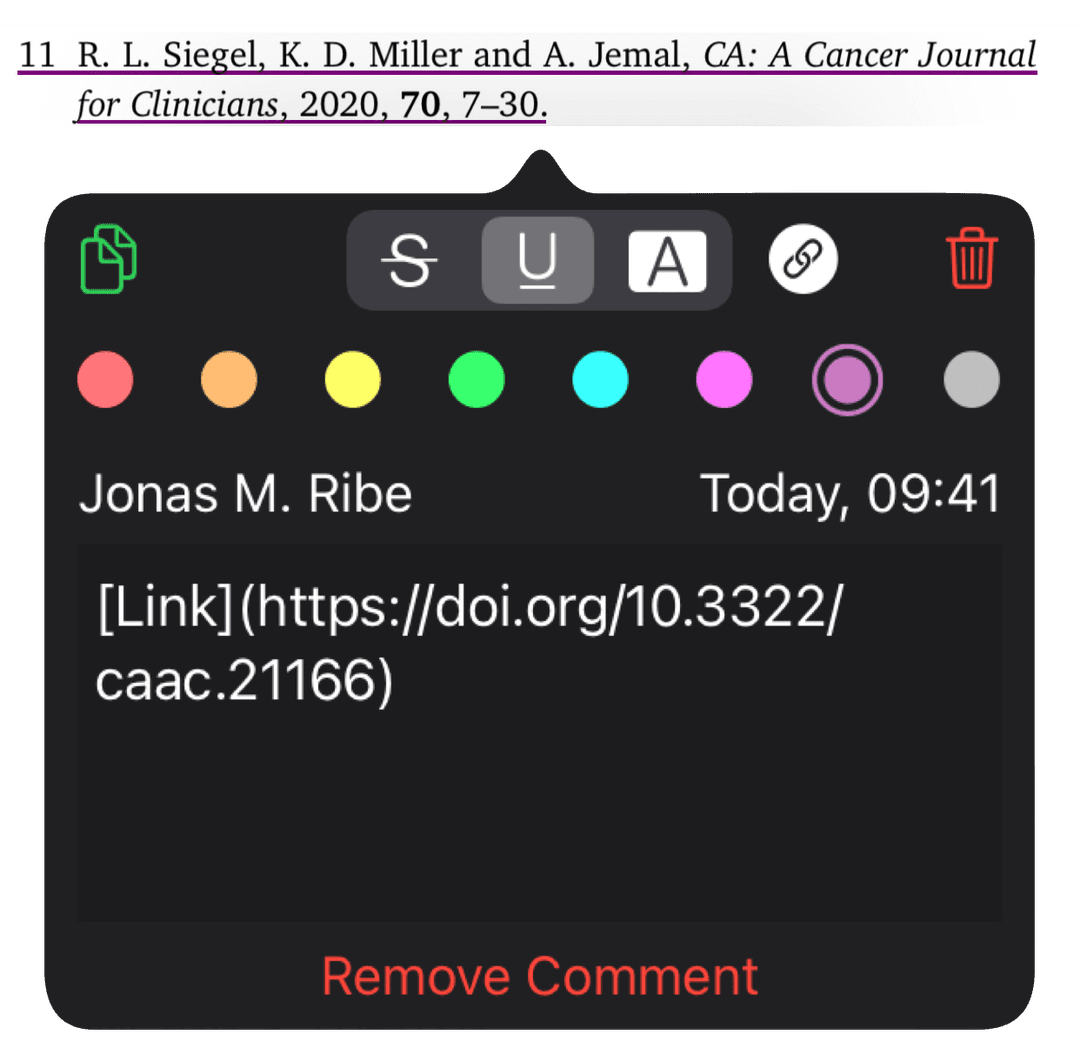 Reference popover from a scientific article
